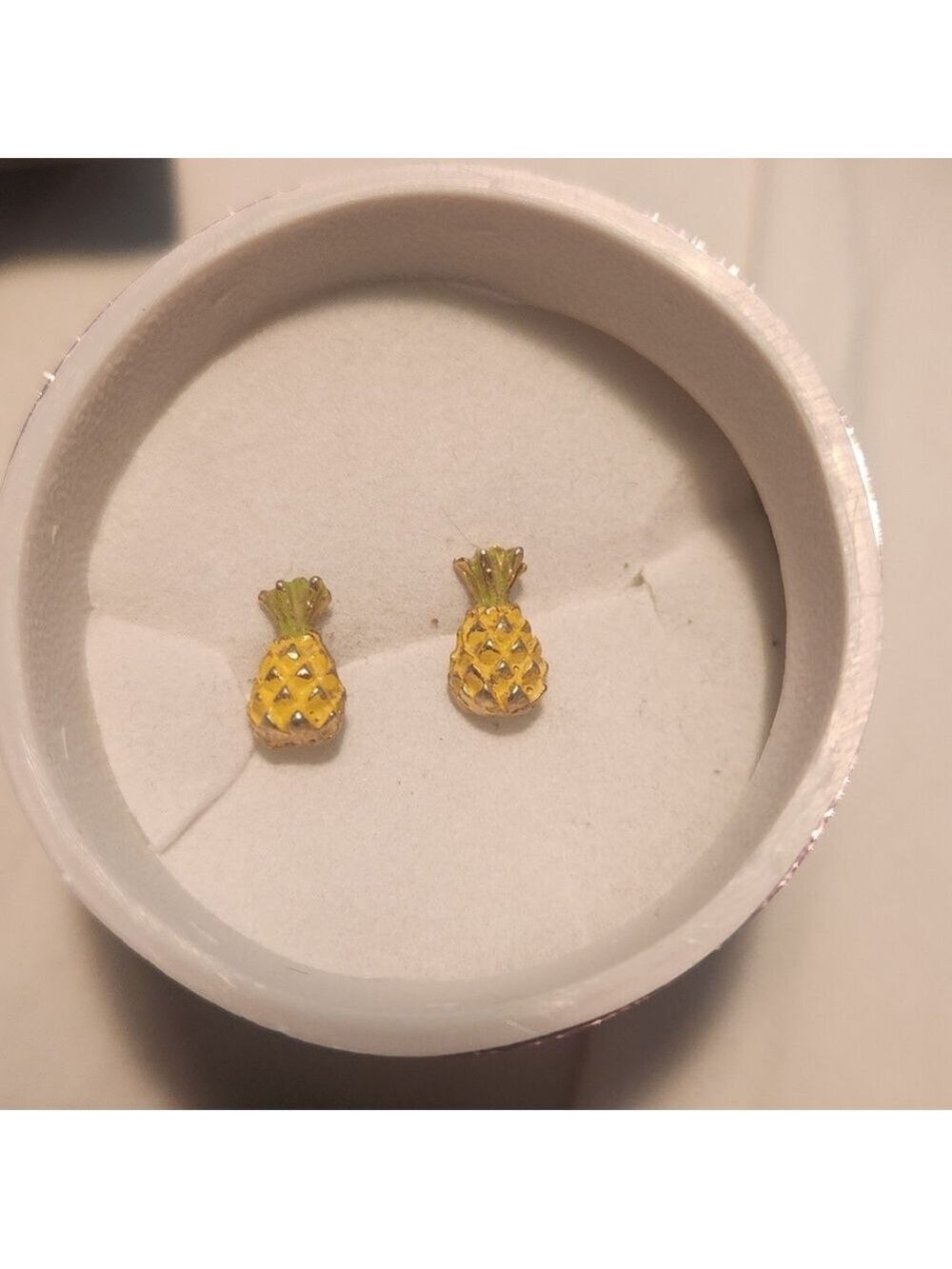Vtg Gold Plated Silver Mini Pineapple Stud Earrings